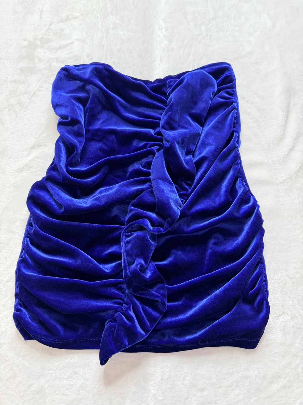 Forever 21 Royal Blue Velvet Ruched High Waisted Mini Skirt